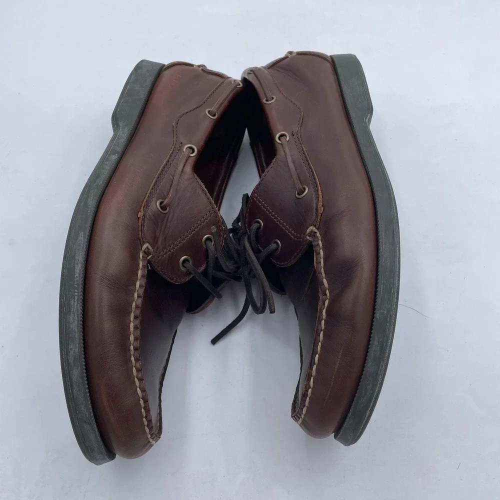 Cherokee Shoes Mens 13 Two Eye Moc Toe Boat‎ Brown Leather Lace Up Flats Casual